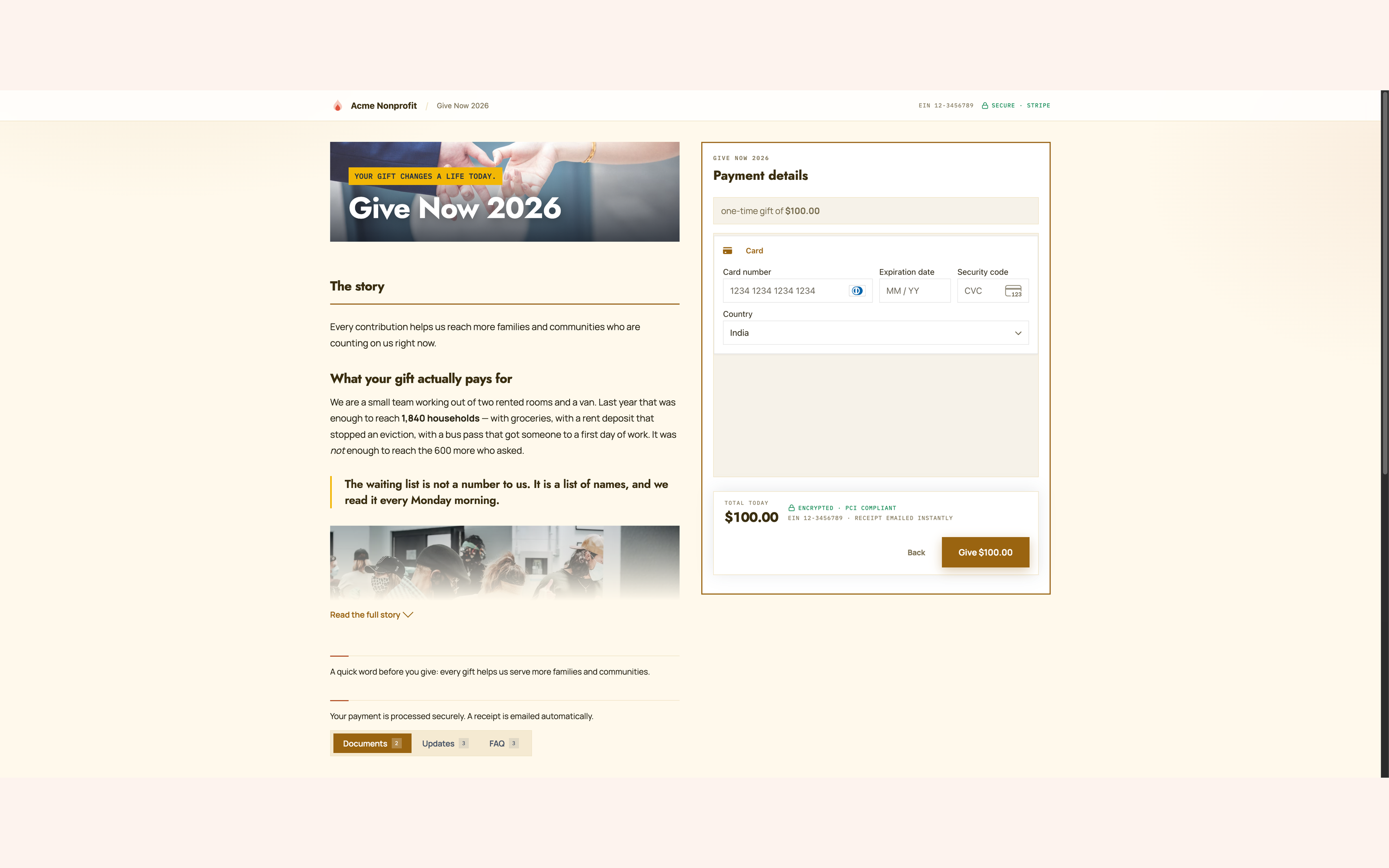 Payment step showing the Stripe Payment Element