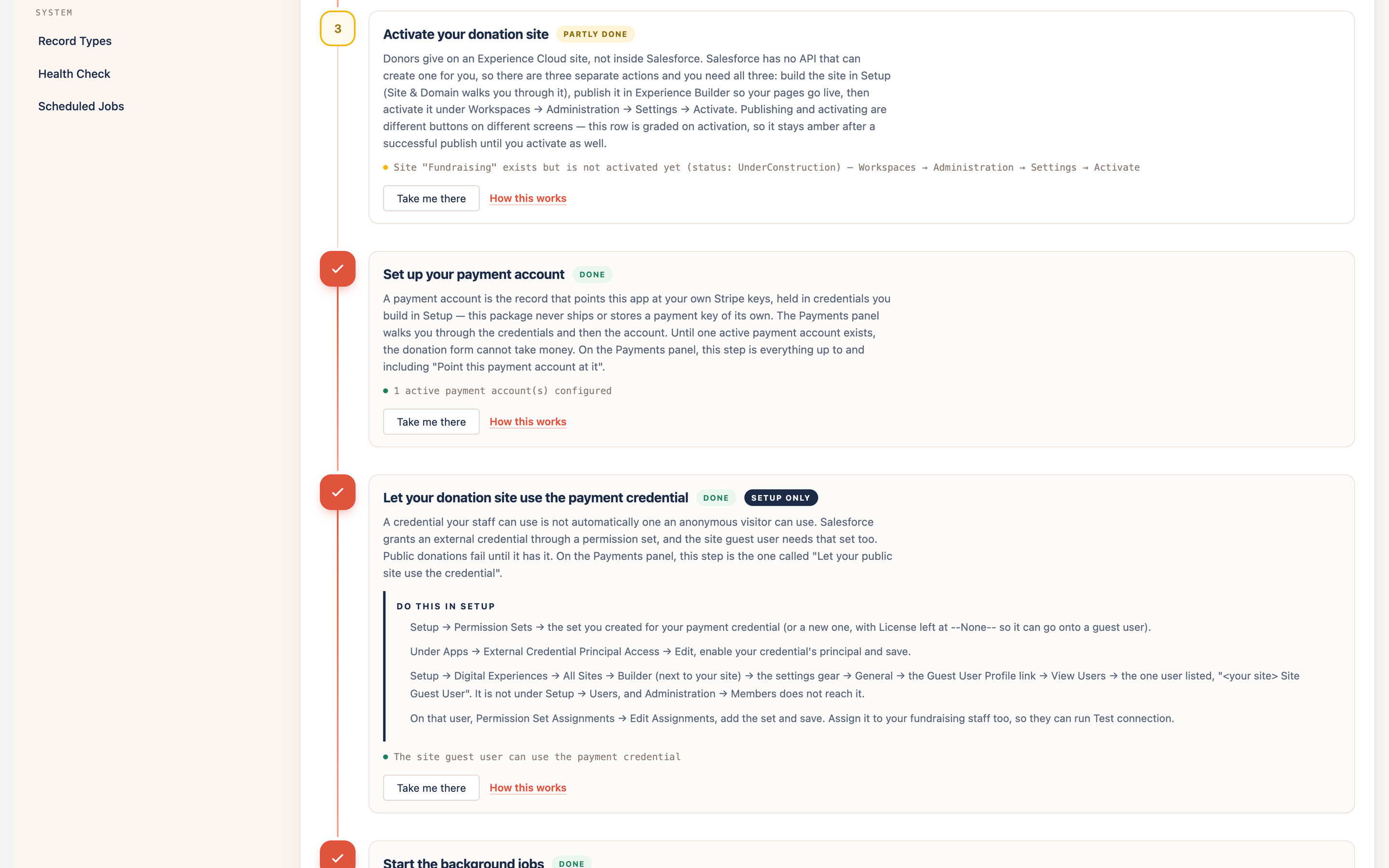 Get Started steps 3, 4 and 5 with their live evidence lines
