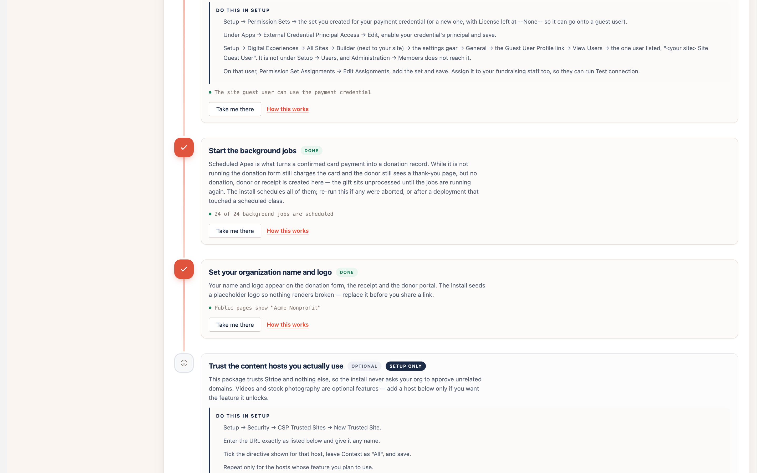 Get Started steps 6 and 7 plus the optional third-party content step