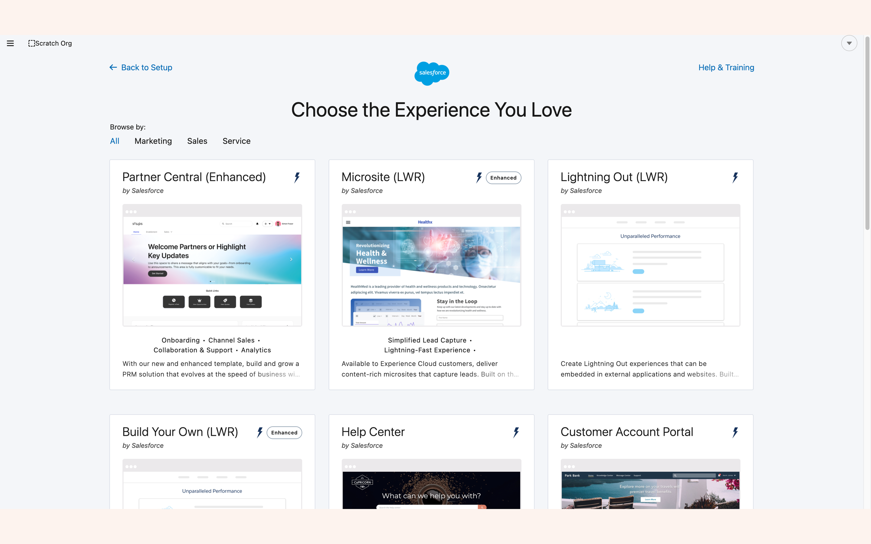 Experience Cloud template gallery with Build Your Own LWR