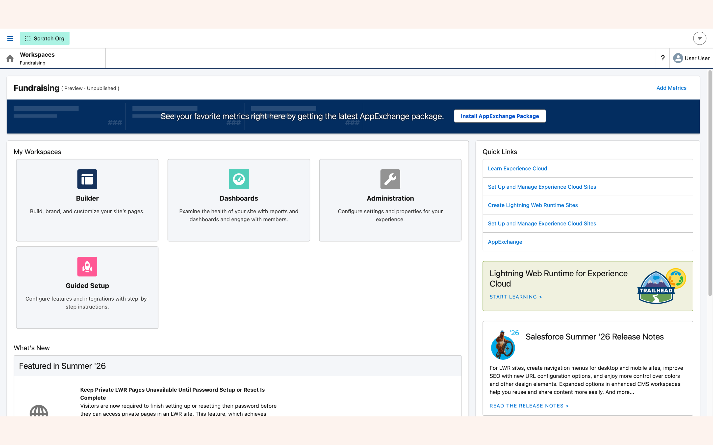 Experience Workspaces home after the site is created