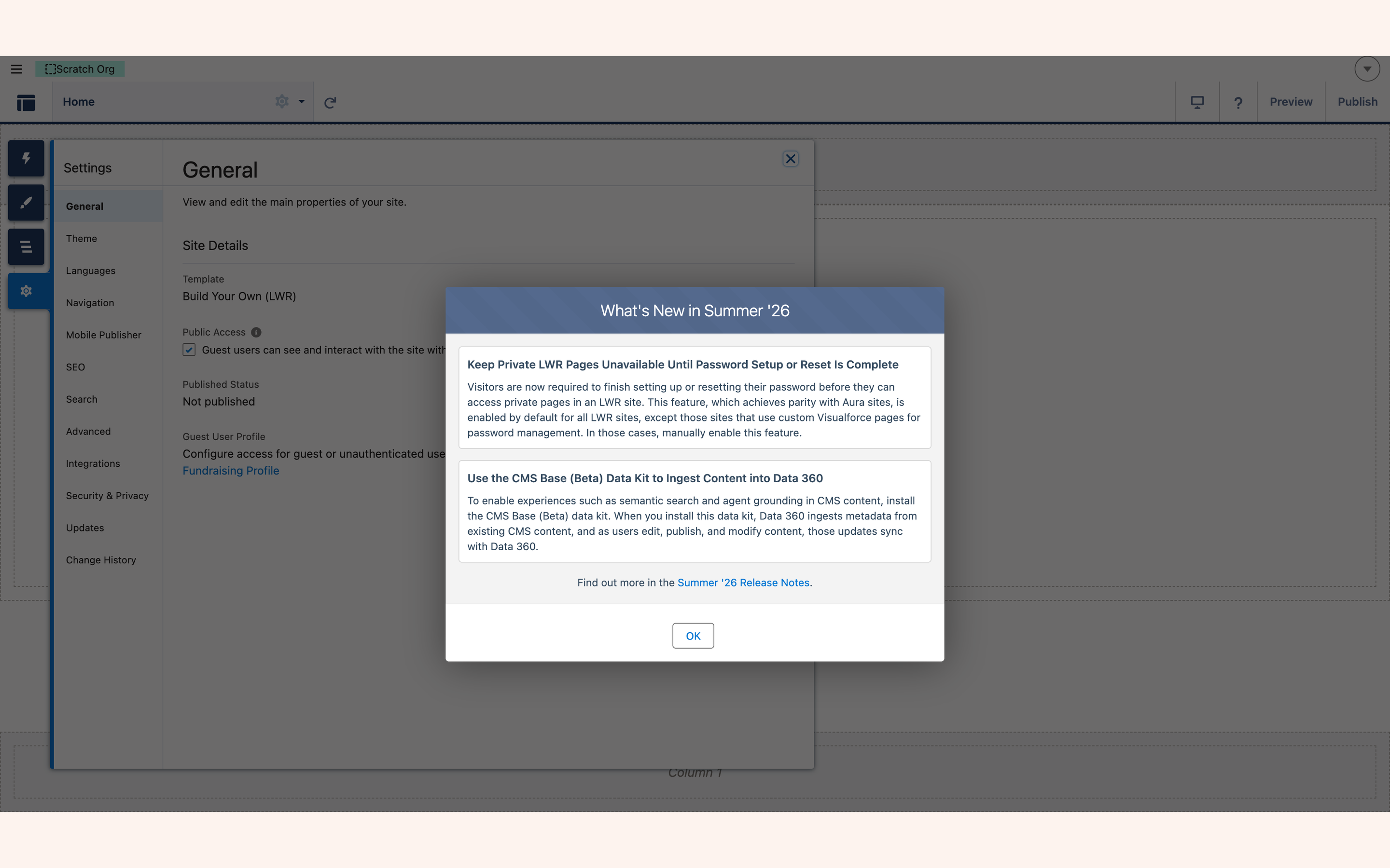 Public Access checkbox ticked in Experience Builder settings