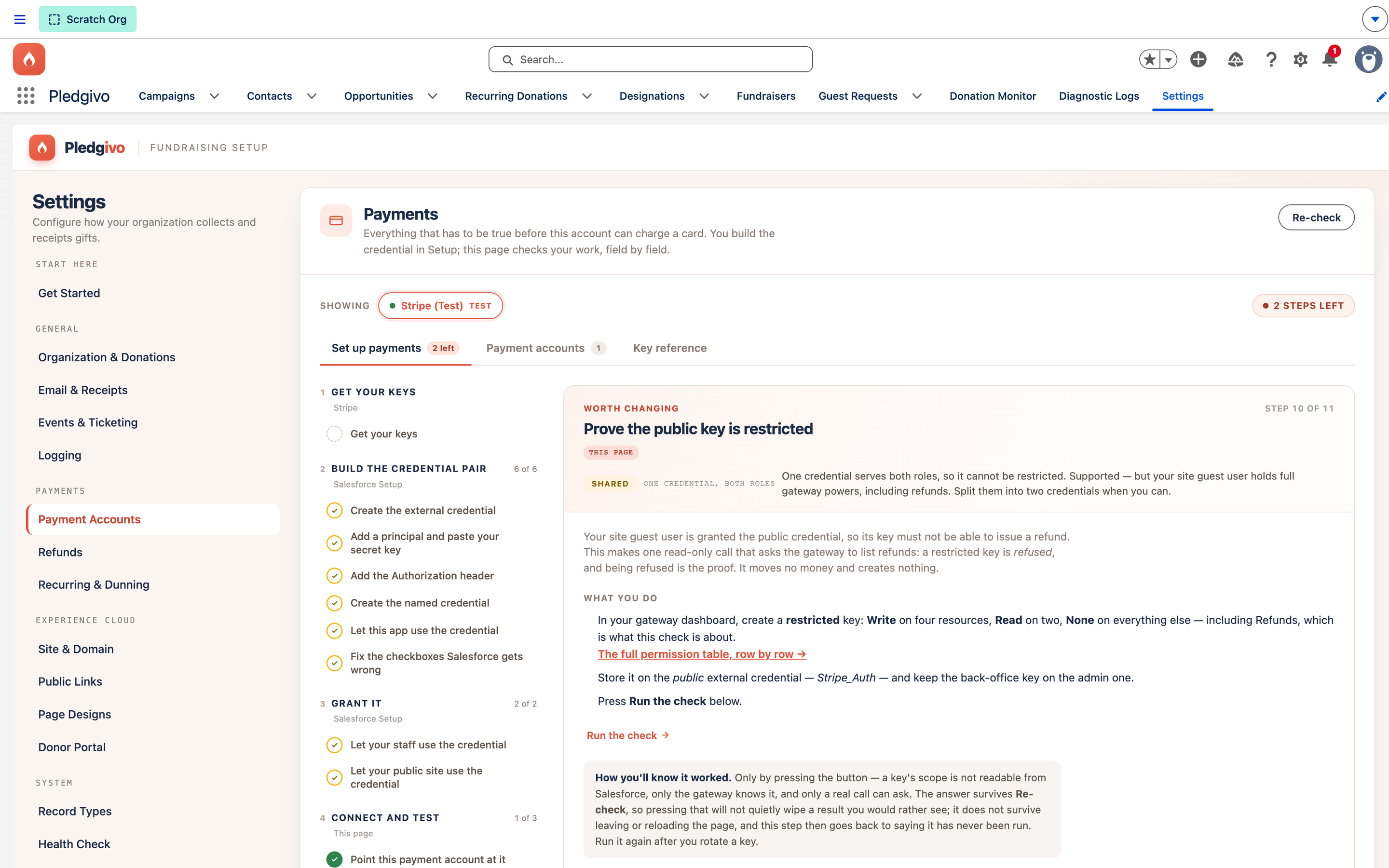 Payments panel with its four stages and eleven steps