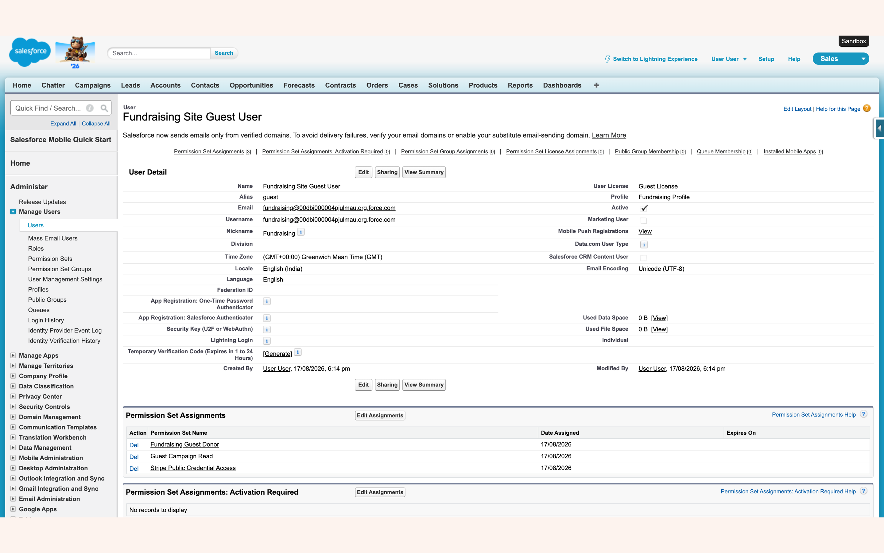 Guest user holding three permission sets