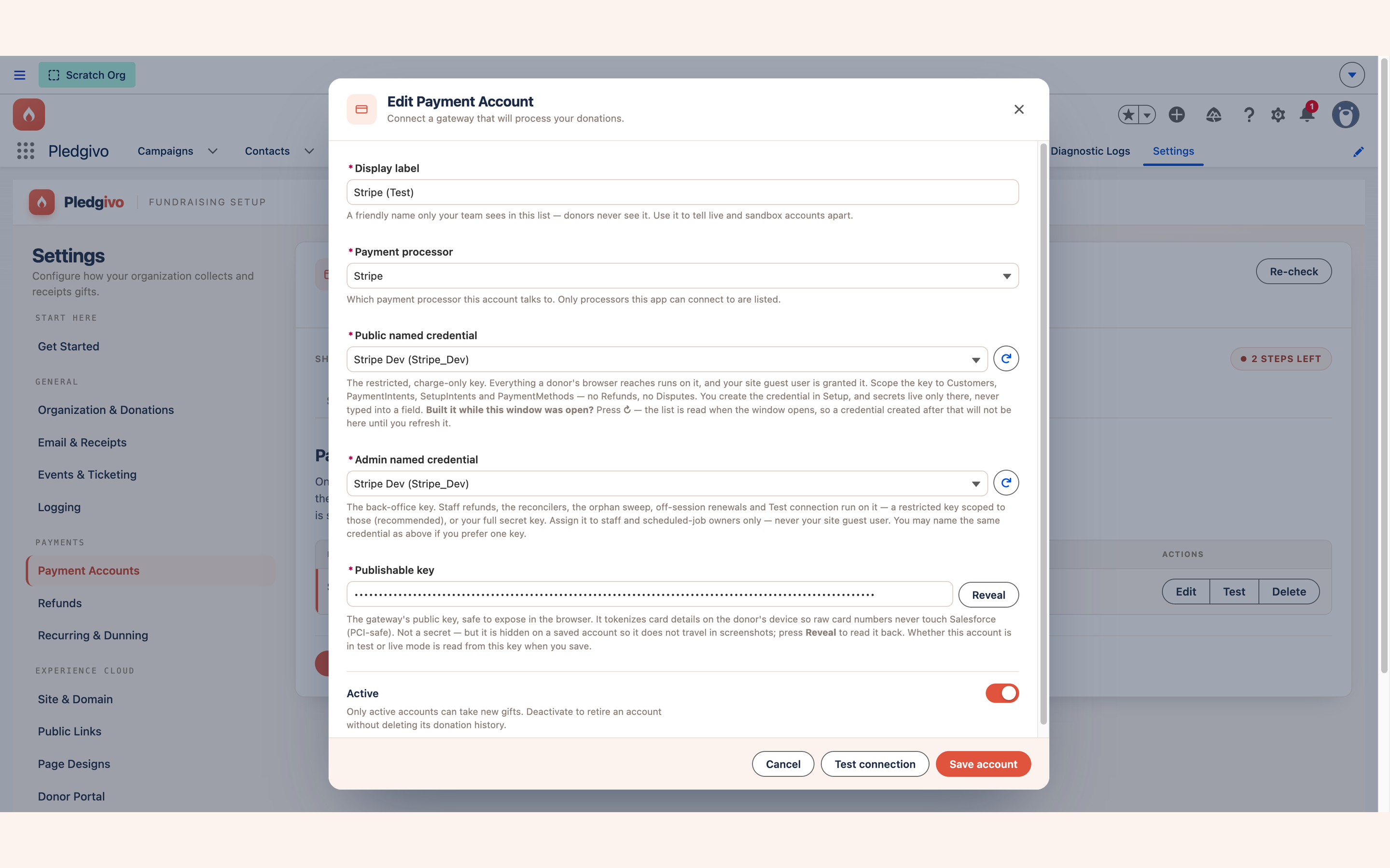 New payment account modal