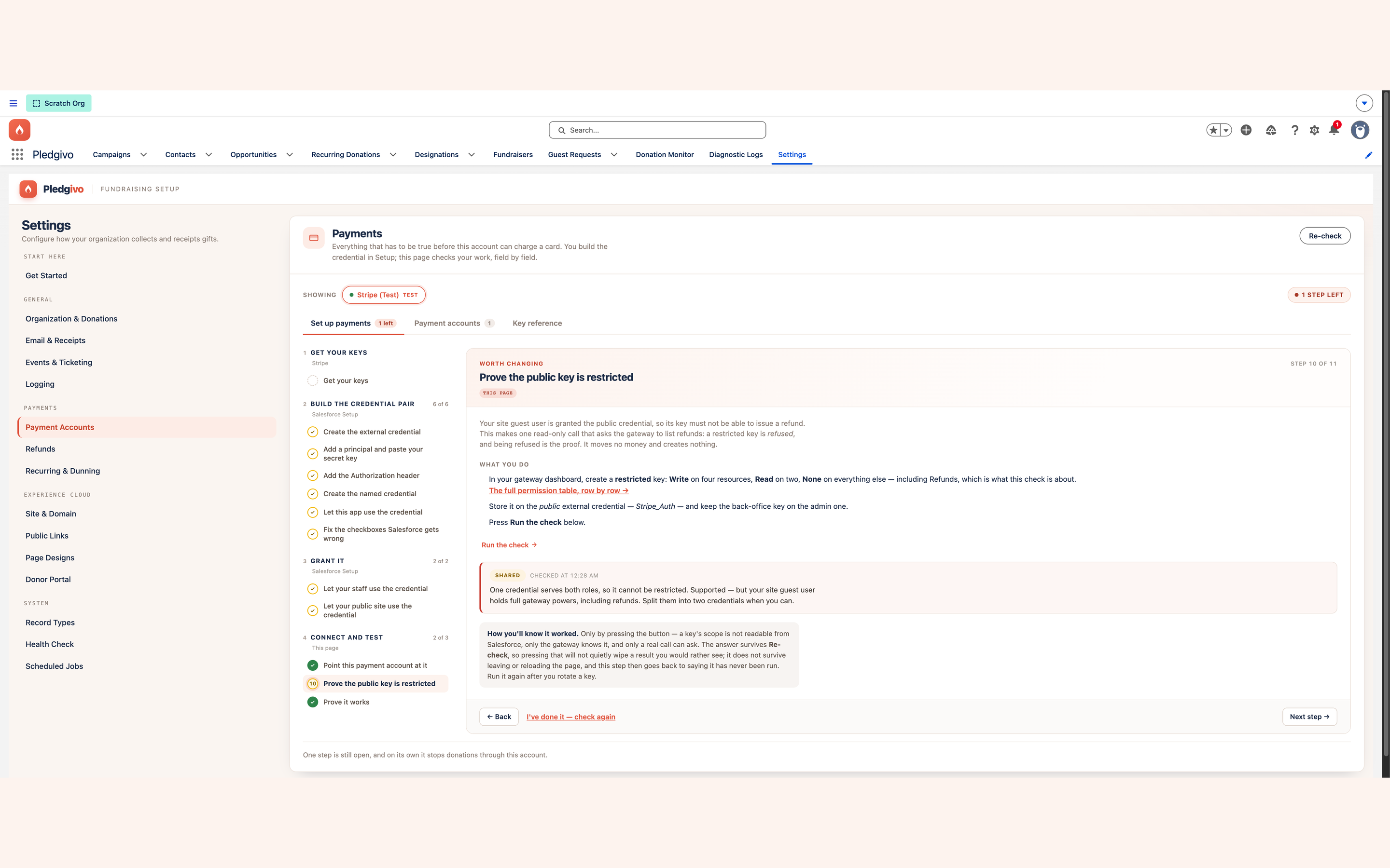 Connection test reporting a successful Stripe response