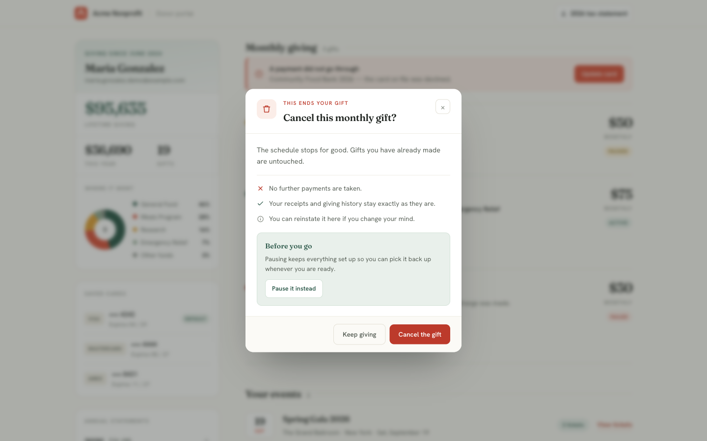Cancel monthly gift dialog