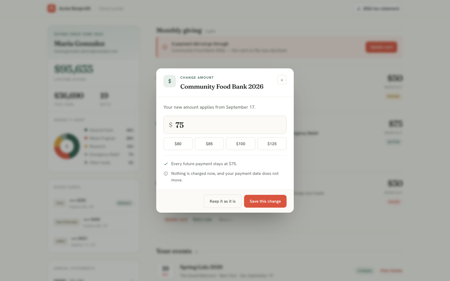 Change amount dialog