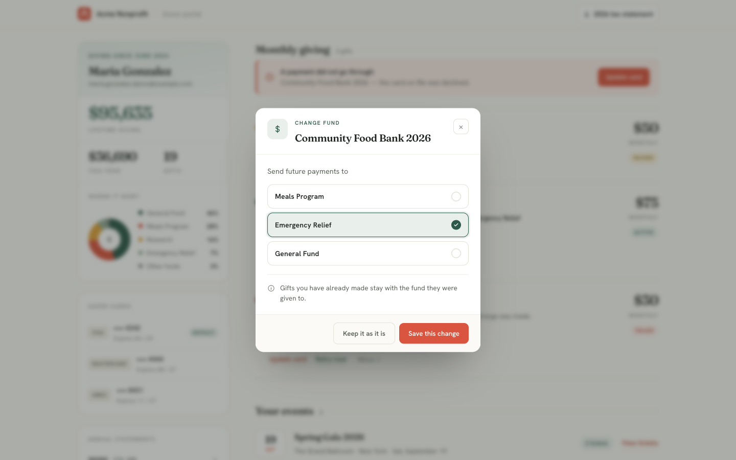 Change fund dialog