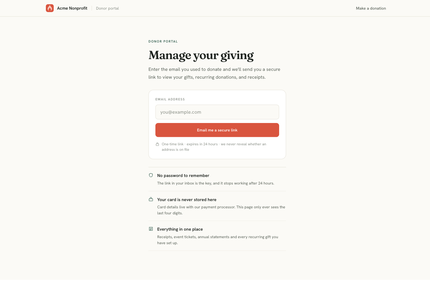 Donor portal request-a-link screen