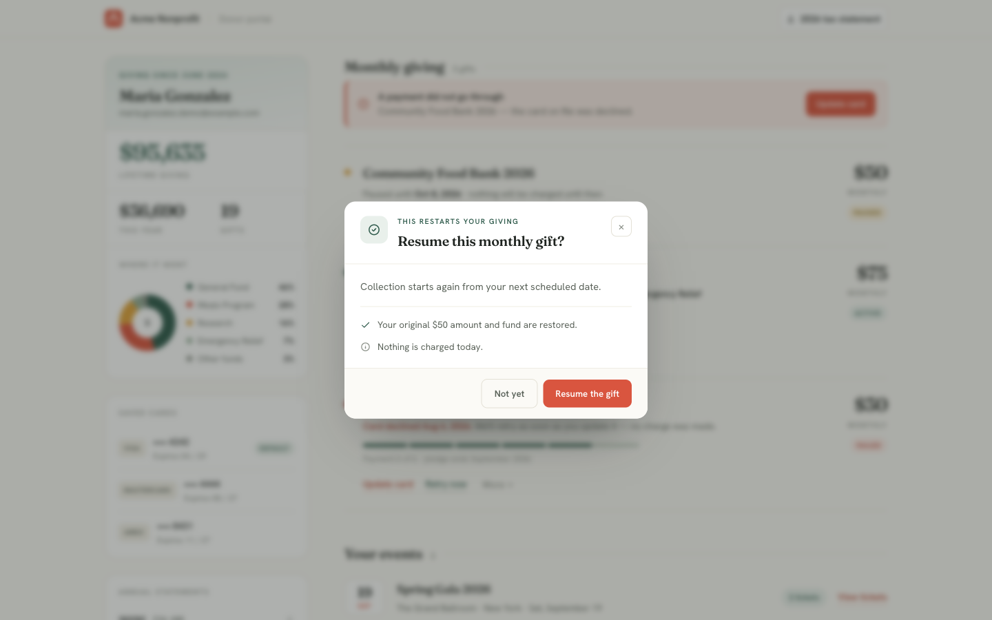Resume monthly gift dialog