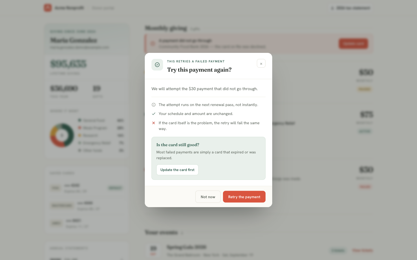 Retry failed payment dialog