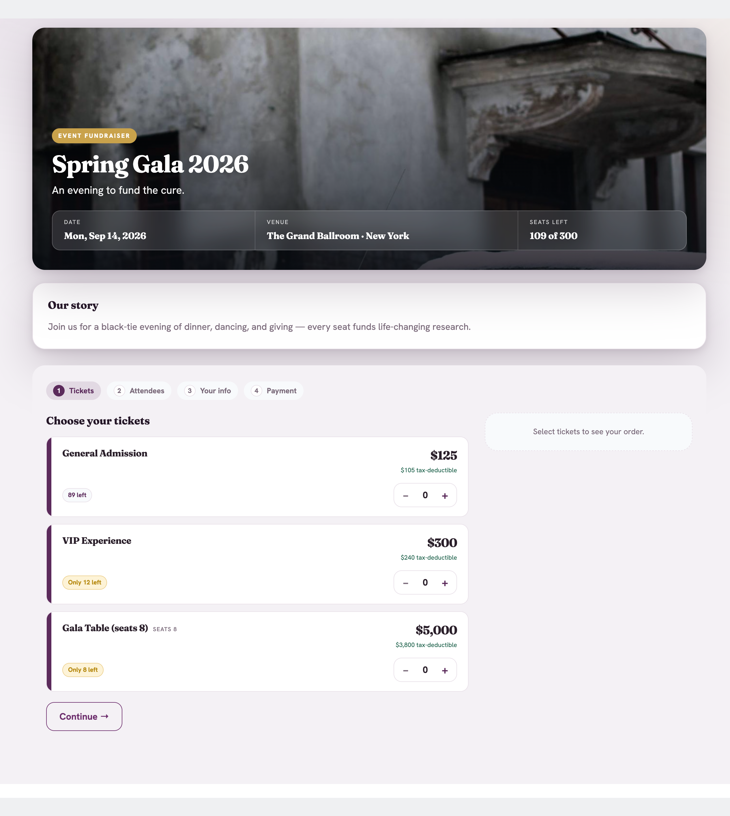 Public event ticketing page