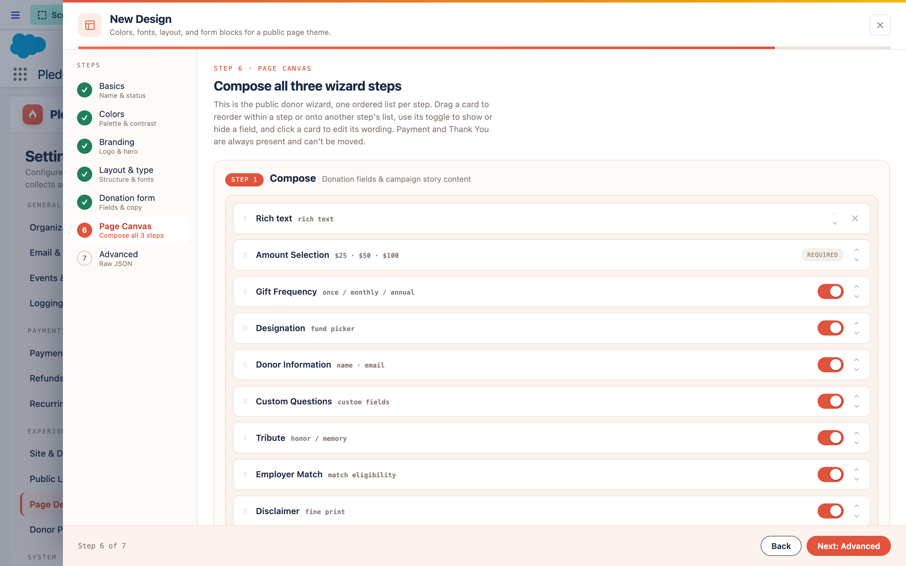 Page Canvas composer Compose step block list